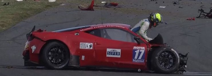 Ferrari 458 GT3 Driver Escapes Through Windshield after Horrific Crash – Video