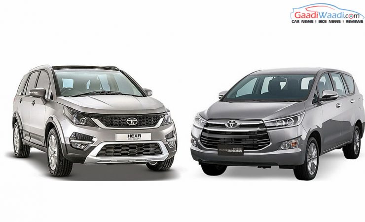Toyota Innova Crysta vs Tata Hexa front