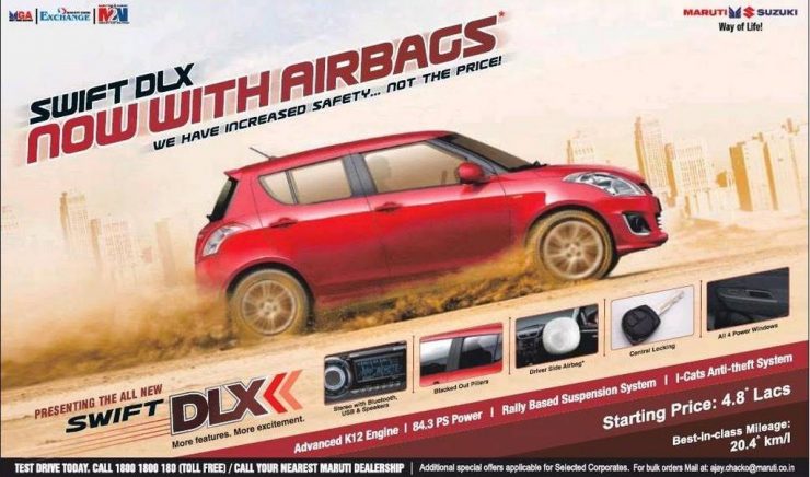 Maruti Suzuki Swift DLX Reintroduced with Standard Driver Airbag