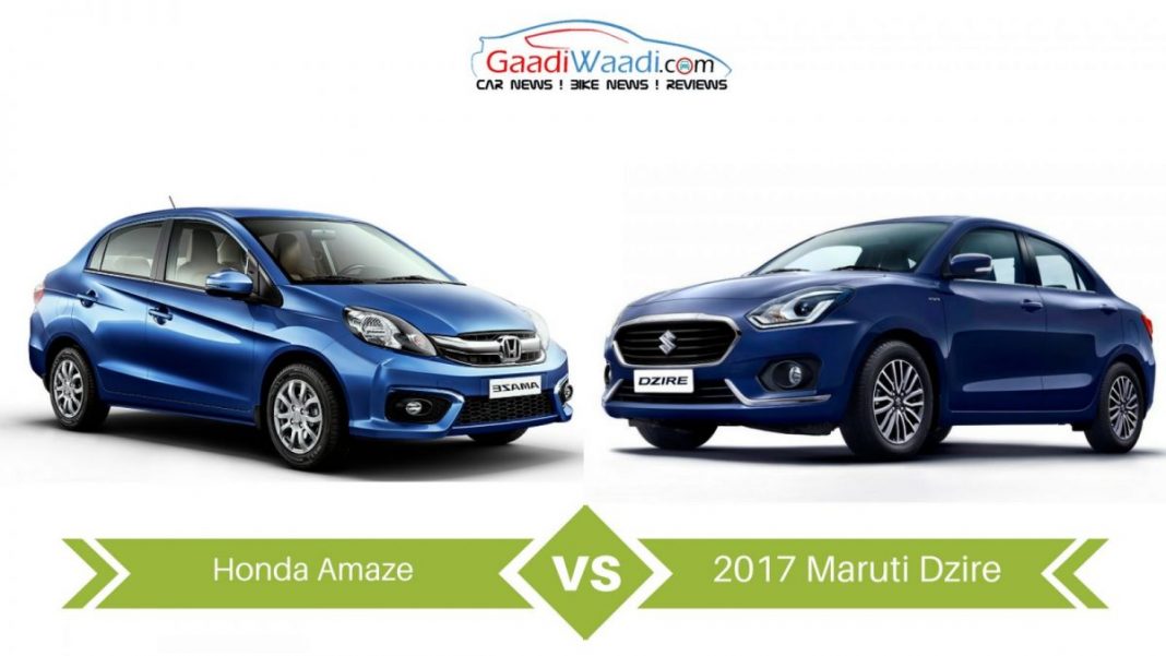 2017 Maruti Suzuki Swift Dzire vs Honda Amaze – Specs Comparison