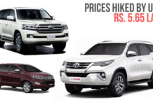 Toyota Hikes Car Prices By Upto Rs. 5.65 Lakh In India