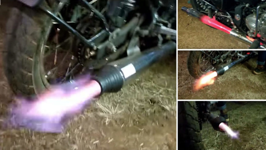Watch Numerous Royal Enfield Motorcycles Throwing Flames Together!
