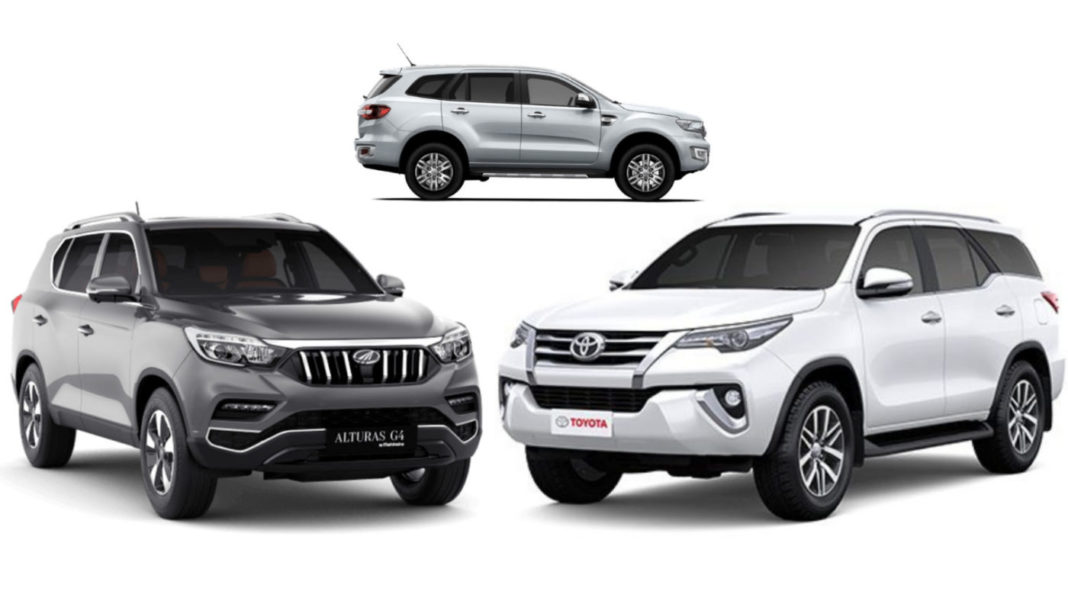 March 2019 Sales Comparison Of Toyota Fortuner, Ford Endeavour And Mahindra Alturas G4