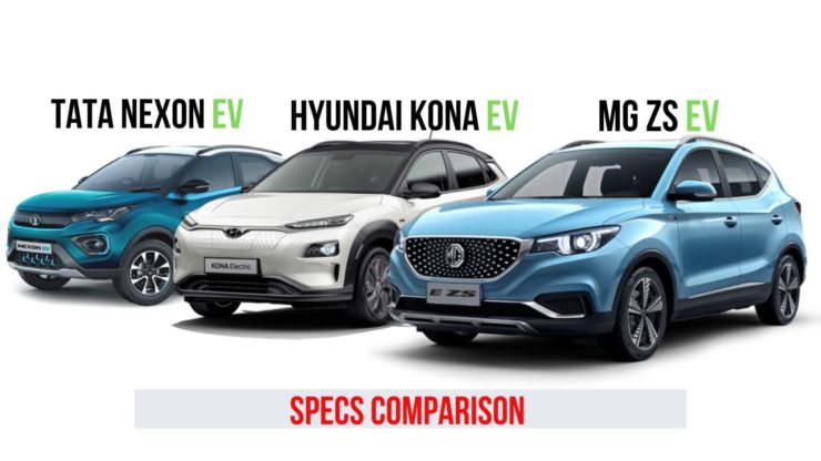MG ZS EV vs Hyundai Kona Electric vs Tata Nexon EV Specs Comparison