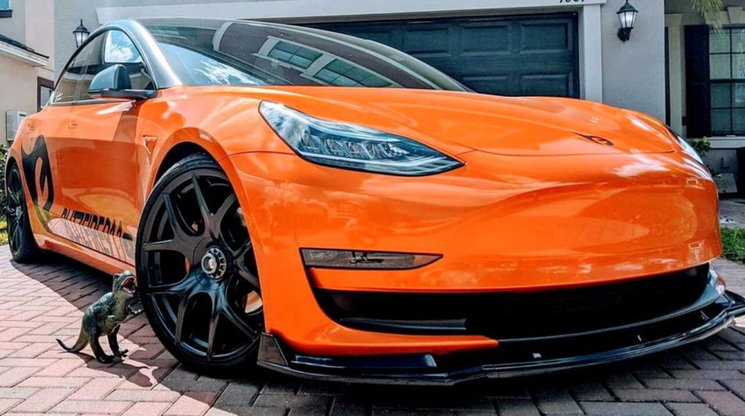 Tesla Model 3 Orange Wrapped-1