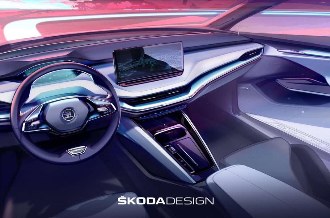 Skoda's First Electric SUV 'Enyaq iV' Interior Sketch
