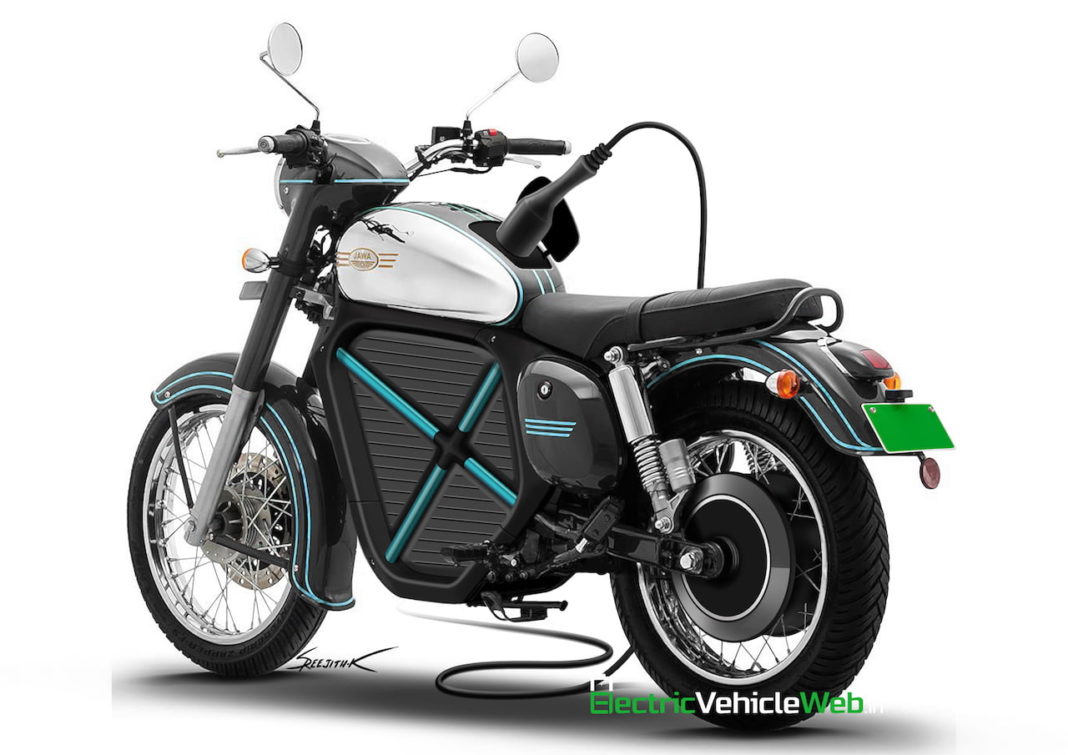 Jawa Electric Motorcycle with charger digitally imagined
