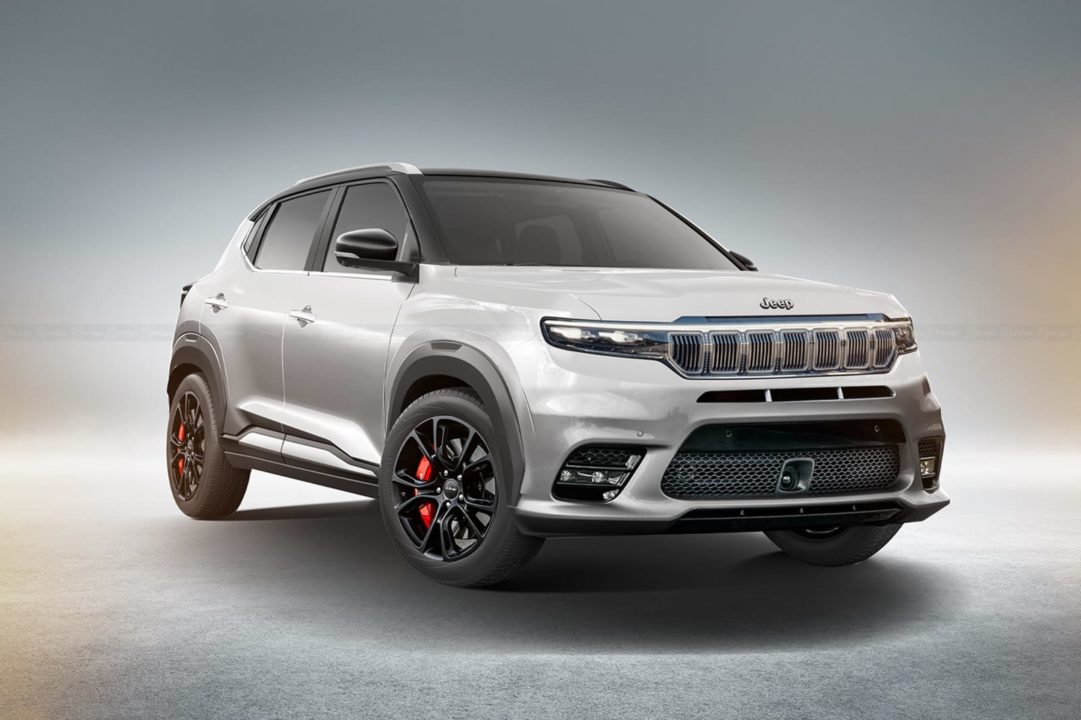 upcoming Jeep sub-4-metre SUV front angle rendering