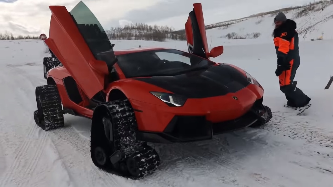 World's First Lamborghini Aventador With Snow Tracks Goes Off-Roading