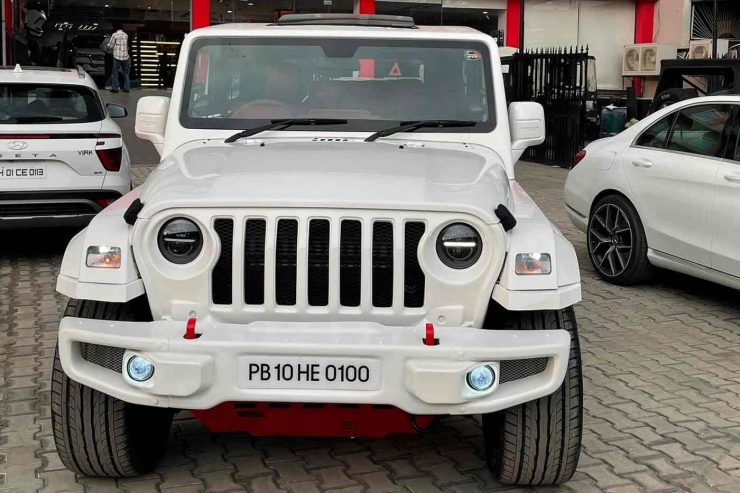 All-white Mahindra Thar Front View