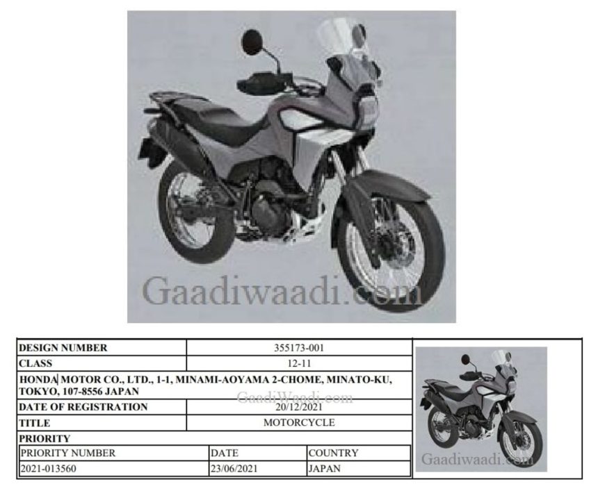 Honda CRF190L patent filed in India